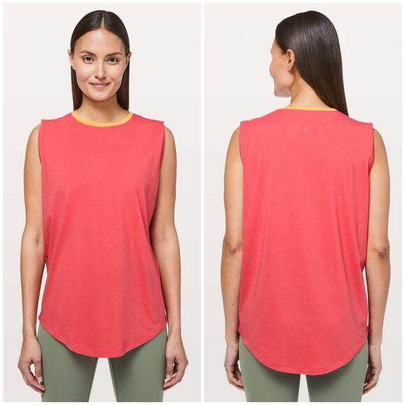 Lululemon Brunswick Muscle Tank Poppy Coral Lemon Pima Cotton 12 Tank Top NEW - Picture 1 of 3